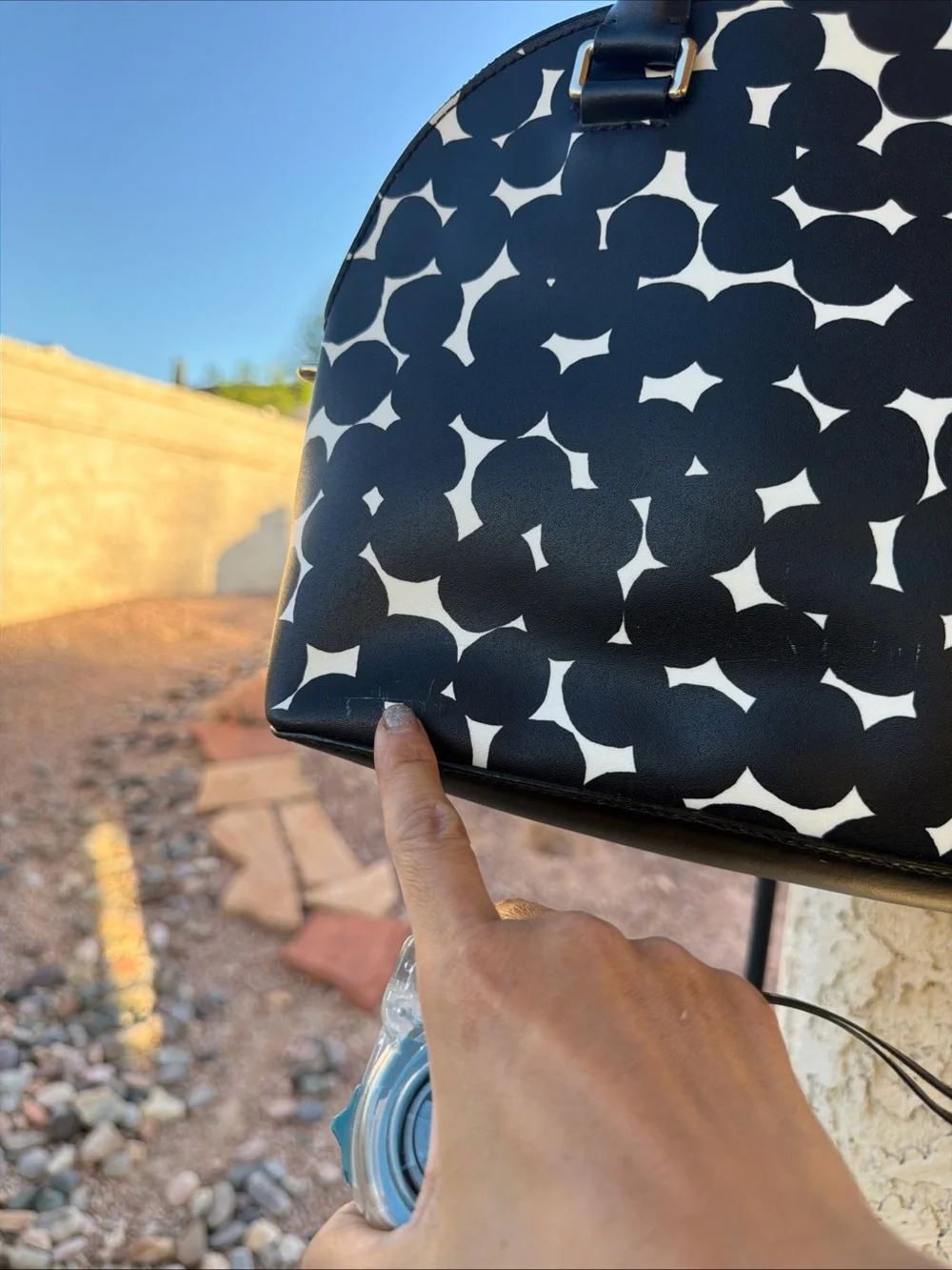 Kate Spade Black White Dot Print Dome Satchel Hand Bag M Medium
